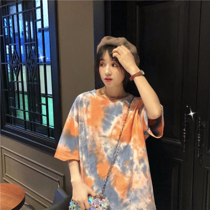 phong phối Áo thun cho cách Quốc nữ loang màu tay ngắn Hàn