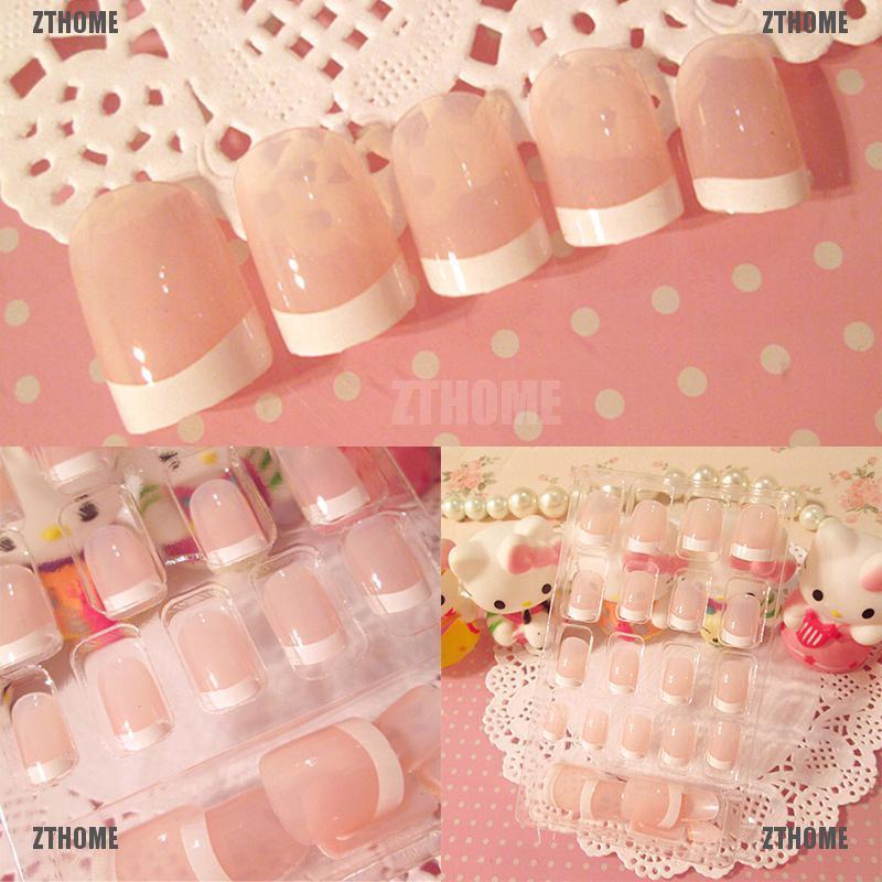 Kj♠ Hộp 24 Móng Tay Giả Kiểu Pháp Tự Trang Trí