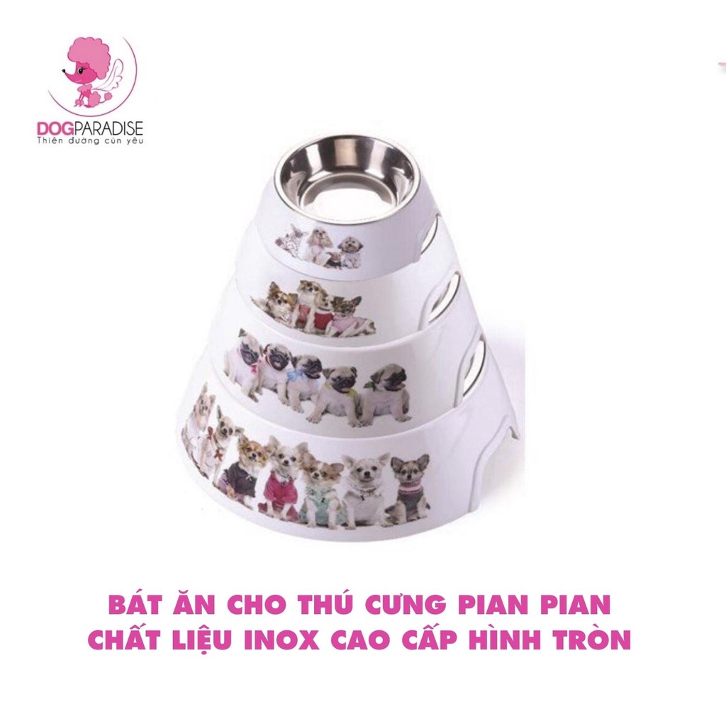 Bát ăn cho thú cưng Pian Pian chất liệu inox cao cấp hình tròn nhiều kích cỡ - Dog Paradise