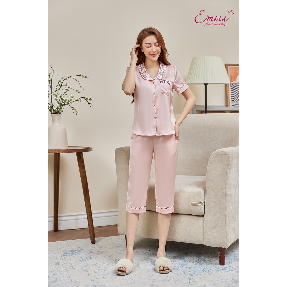 Đồ Bộ Mặc Nhà Emma Cổ Sen Lụa Áo Ngắn Tay, Quần Dài EHLLU.22.39.09