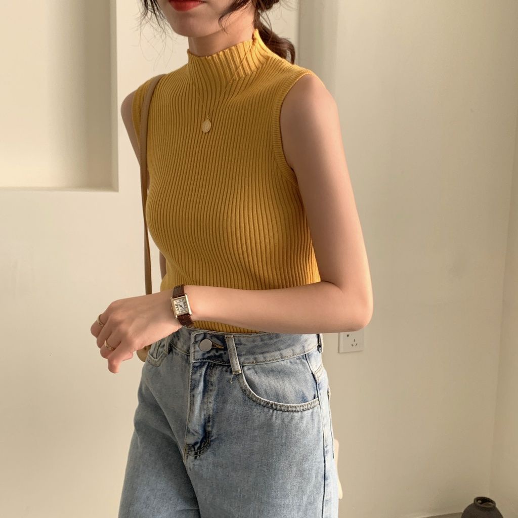Áo Dệt Kim Sát Nách Màu Sắc Đơn Giản Phong Cách Hàn Quốc