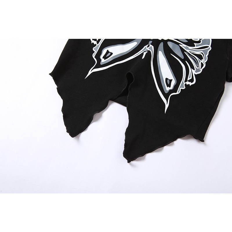 Áo Thun Nữ Ngắn Tay Cổ Chữ V In Hình Bướm Thời Trang