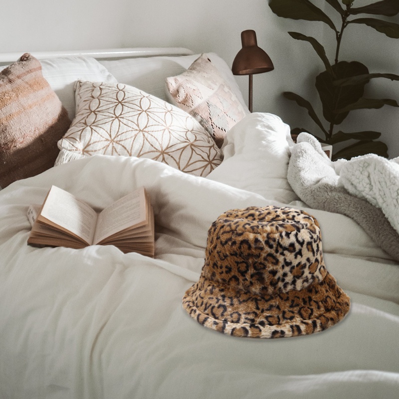 Mũ Tai Bèo Giả Lông Thỏ Họa Tiết Da Báo Phong Cách Vintage