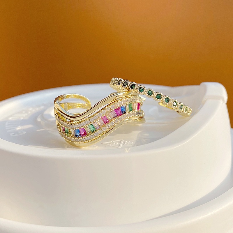 Nhẫn mạ vàng 18k đính đá zircon có thể điều chỉnh kích thước sang trọng cho nữ
