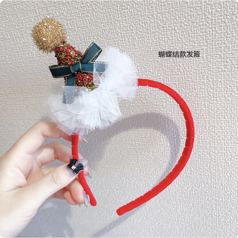 Bờm noel đính nơ đính mũ noel