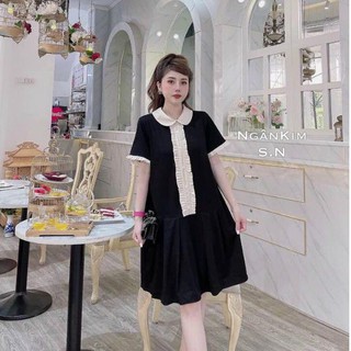 🌈 VÁY ĐẦM SUÔNG BBD ĐEN PHỐI CỔ BÈO_ video thật💕