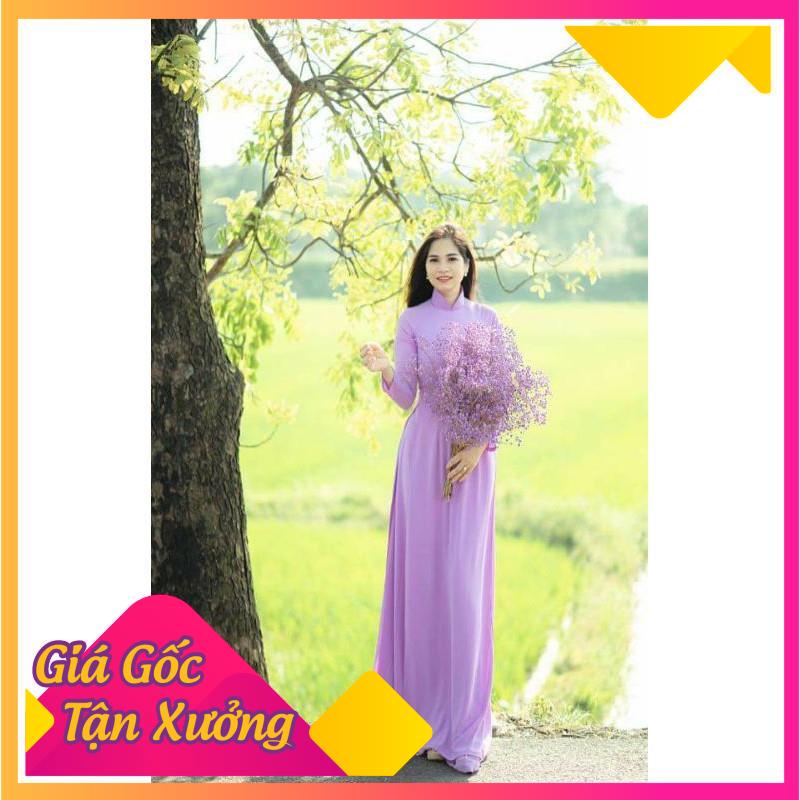 Áo dài lụa chifon 4 tà màu tím cà