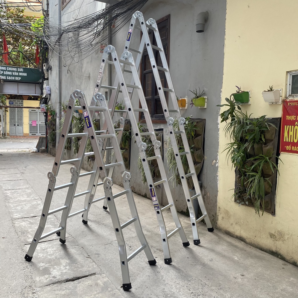 Thang nhôm gấp 4 đoạn NiNDA tải trọng 150kg, làm từ hợp kim nhôm cao cấp, khóa chốt cao cấp và tự động