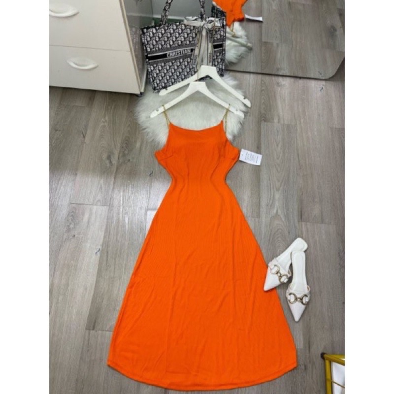 Đầm Hai Dây Xích Thun Gân Xịn - Có Mút Ngực - Form Xòe Nhẹ - Dáng Dài Maxi Ôm Body Sexy - Thiết Kế Đơn Giản Sang Chảnh