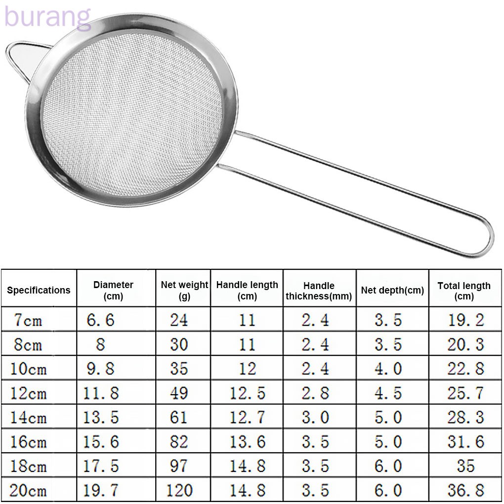 Rây lọc bằng thép không gỉ tay cầm dài cho trà/ thực phẩm/ bột làm bánh