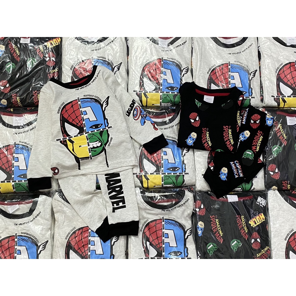 Set 2 bộ dài tay bé trai Marvel ghi đen