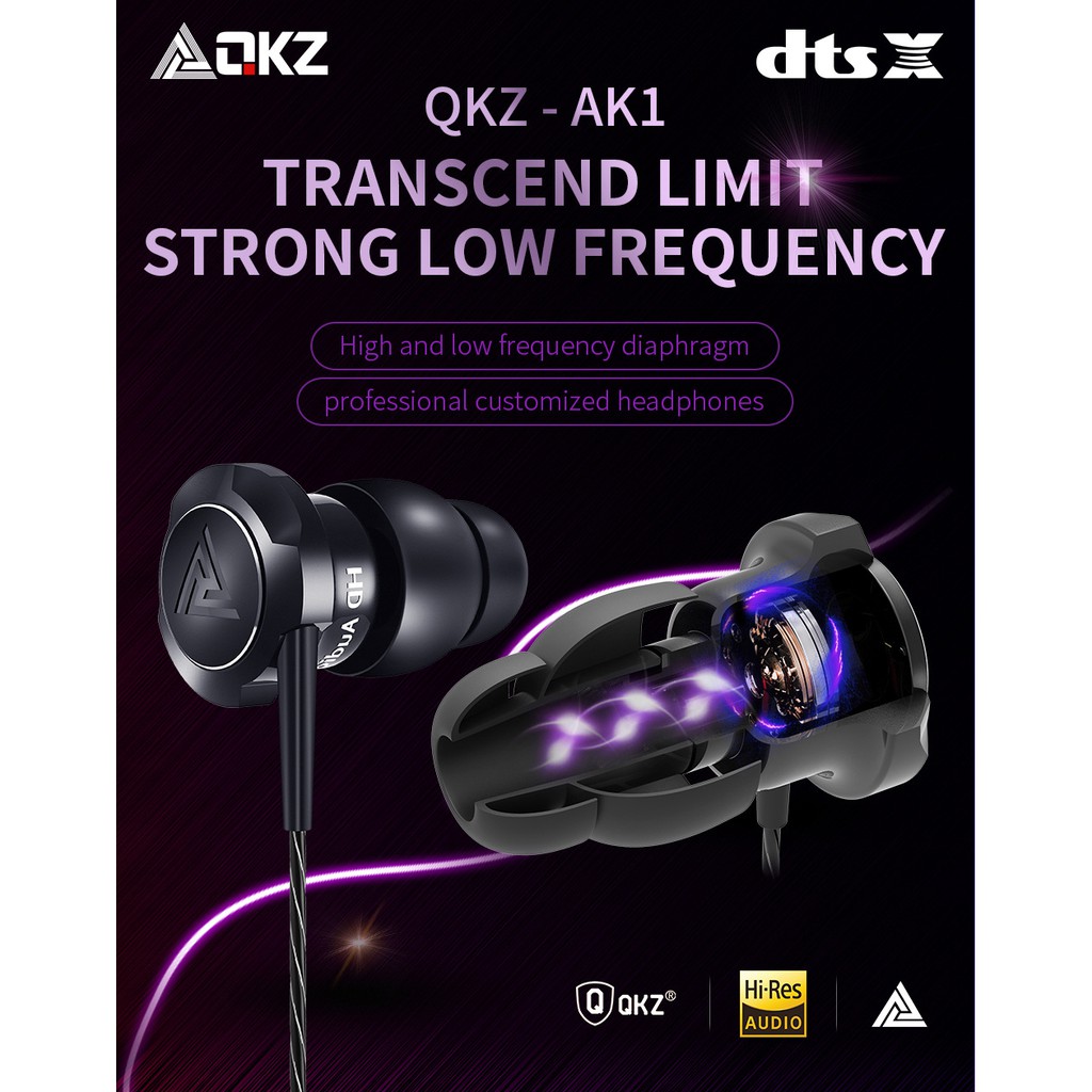 QKZ Original Stereo Earphone With Microphone In Ear Headset Bass Music Earphone For Iphone Xiaomi