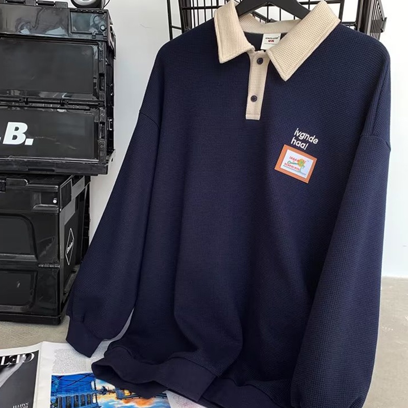 Ielgy Áo Sweater polo Dáng Rộng Cổ Bẻ Phong Cách Nhật Bản Cho Nam