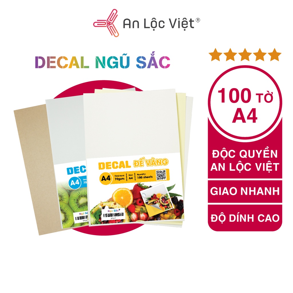 Giấy Decal A4 đế xanh, đế vàng và da bò