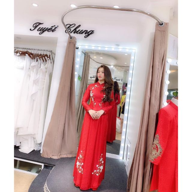 Áo dài gấm thêu 2tà