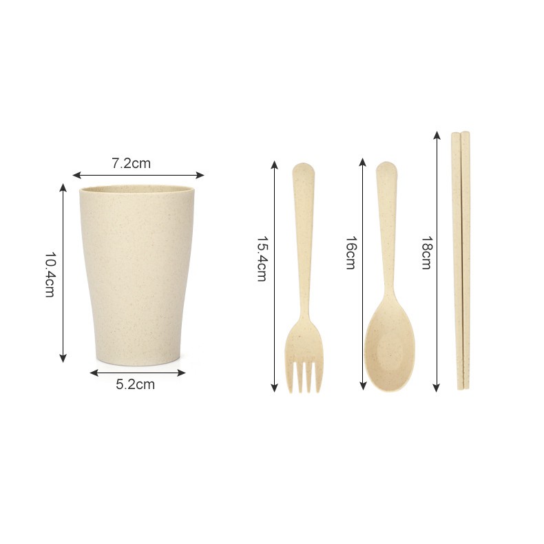 Hộp bát đĩa thìa đũa cá nhân 6 món lúa mì LM02 tặng 01 miếng xơ mướp rửa bát