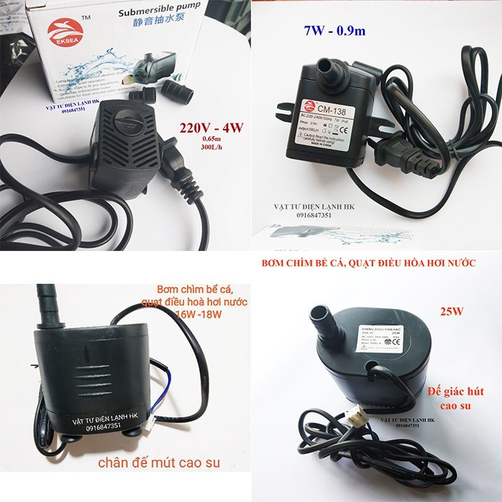 Bơm chìm mini 4W 8W 13w 16W 18W 25W - 220V quạt điều hoà hơi nước - bể cá thủy cảnh