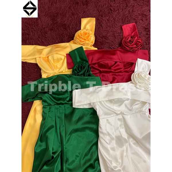 Đầm maxi phi thun lụa bẹt vai hoa hồng TRIPBLE T DRESS - size S/M/L - MS209Y