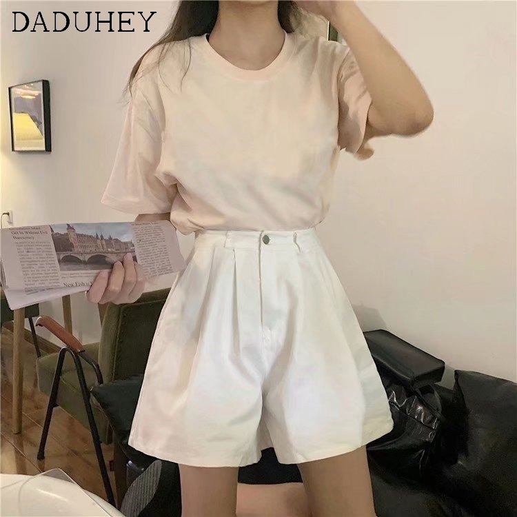 Quần short denim eo cao co giãn ống rộng thời trang Hàn Quốc thường ngày mới cho nữ