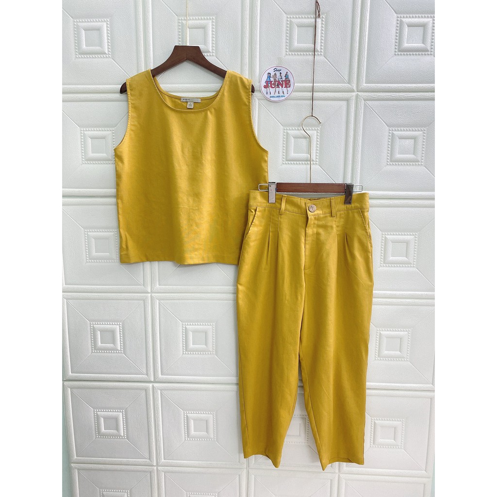 JUNE LINEN S99-Set Linen áo cổ tròn sát nách + quần baggy. NHIỀU MÀU. Bigsize. Ảnh thật.