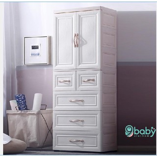 FREE SHIP !! TỦ 5 TẦNG 9BABY Vân Gỗ Cao Cấp - TRẮNG