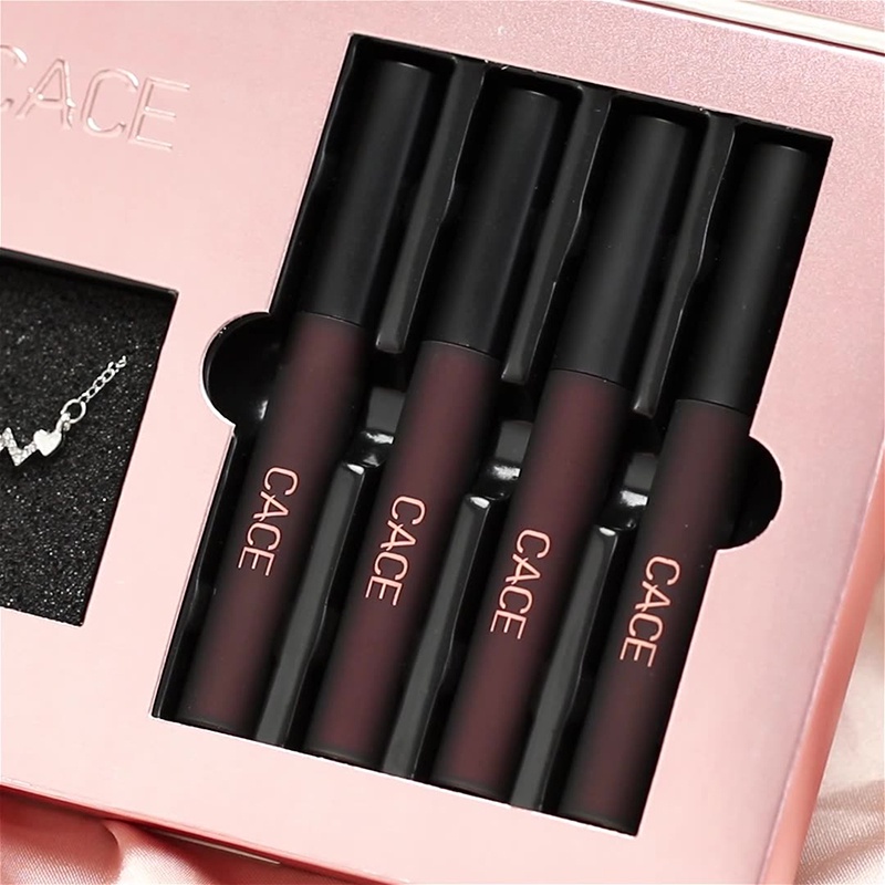 Bộ 4 Son Môi Lâu Trôi Chống Thấm Nước Kèm Hộp Đựng Dễ Thương Dùng Làm Quà Tặng Ngày Lễ Tình Nhân JP5