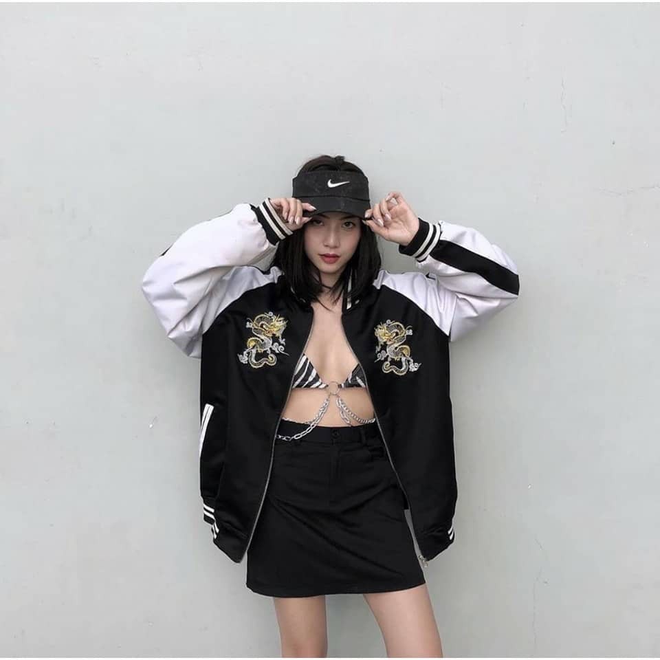 ÁO KHOÁC BOMBER THÊU RỒNG vải dù 2 lớp form rộng unisex - Áo khoác nam nữ cặp đôi ulzzang Hàn Quốc đẹp 2020 | Valu Store
