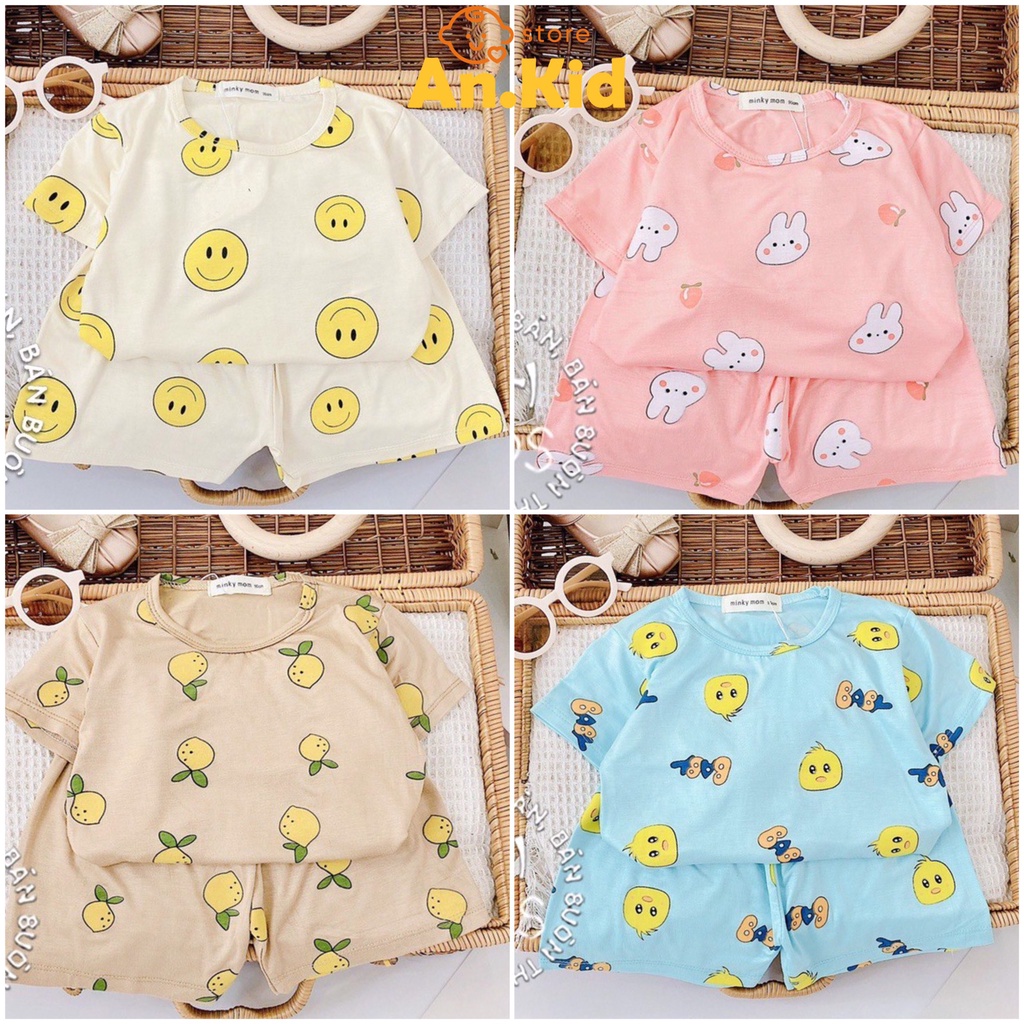 Bộ Cộc Tay Bé Trai, Bé Gái Minky Mom Thun Lạnh Hình Mặt Cười, Hình Nhí - AN.KID