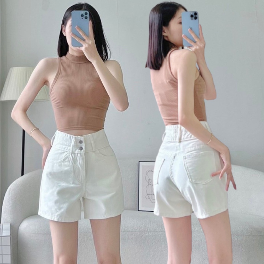 Quần đùi kaki nữ lưng cao hai nút siêu dễ thương