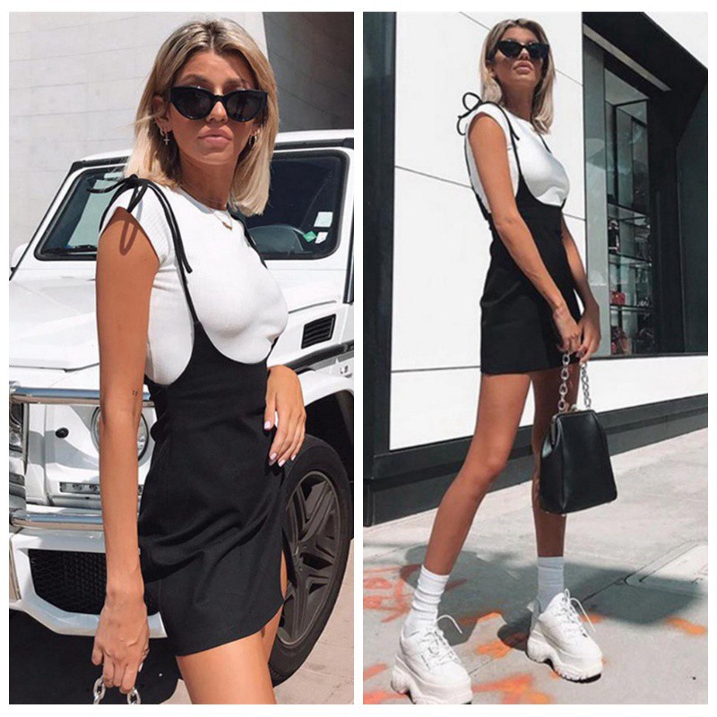 Chân váy yếm dạng bút chì lưng cao kiểu dáng đơn giản thời trang