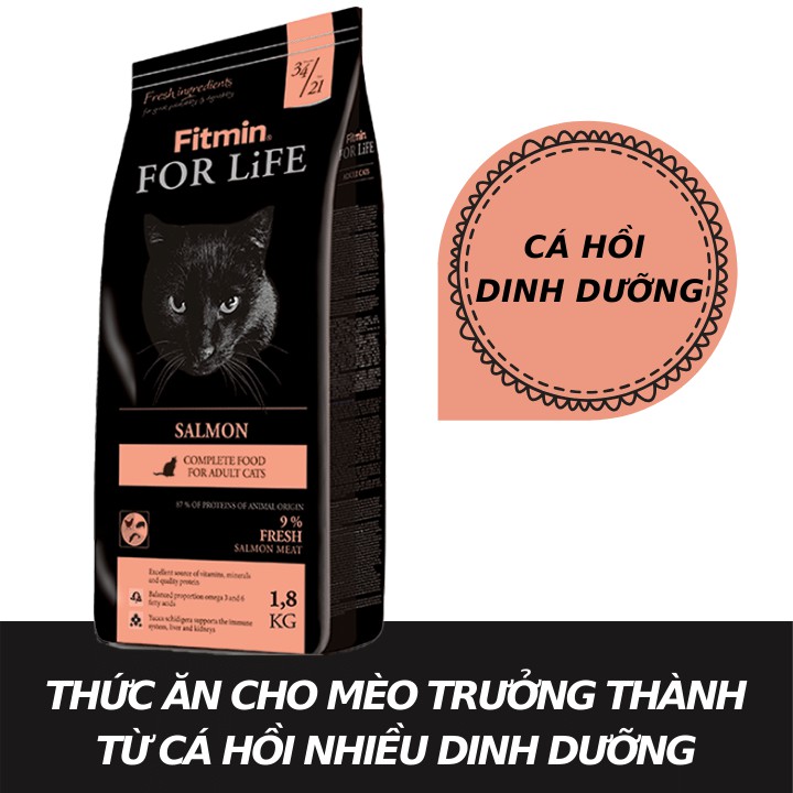 [Mã PET1505 giảm 8% đơn 250K] Thức Ăn Cho Mèo Trưởng Thành - Fitmin Cat For Life Salmon - 1,8KG