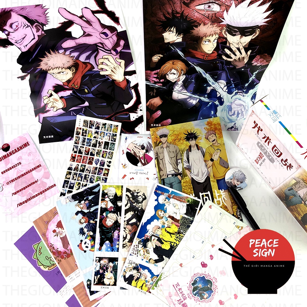 Hộp quà CHÚ THUẬT HỒI CHIẾN Jujutsu Kaisen A5 có poster postcard bookmark banner huy hiệu thiếp ảnh dán album ảnh