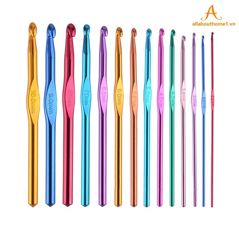Bộ 14 kim móc len bằng nhôm nhiều màu sắc kích thước 2-10mm