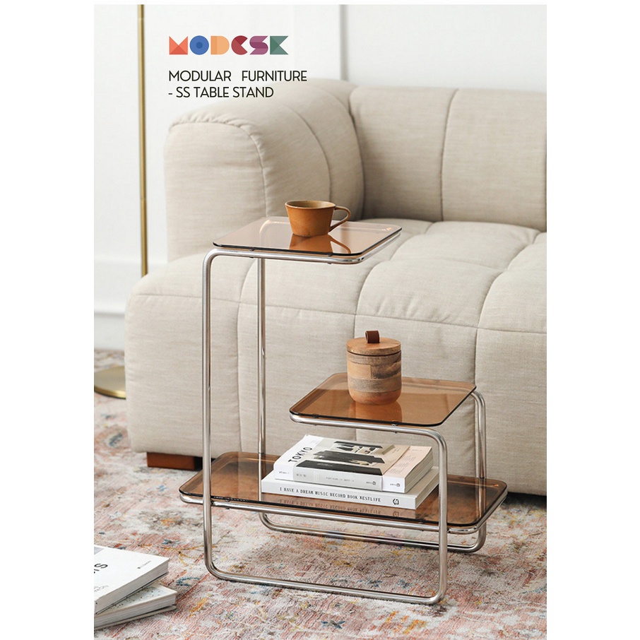 Kệ Sofa - Đầu Giường MODESK SS Sofa Stand Table khung Inox 304 Kính Cường Lực [phòng khách - quán cafe]