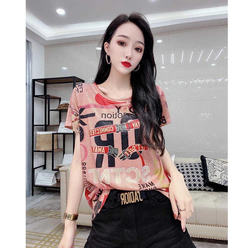 Áo Thun Ngắn Tay Dáng Rộng In Chữ Phong Cách Châu Âu Thời Trang Mùa Hè Cho Nữ