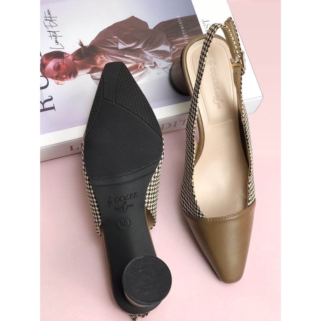 Giày cao gót nữ 5p bít mũi dáng sandal slingback captoe sang trọng gót cách điệu mới nhất GUUEM - GCL123