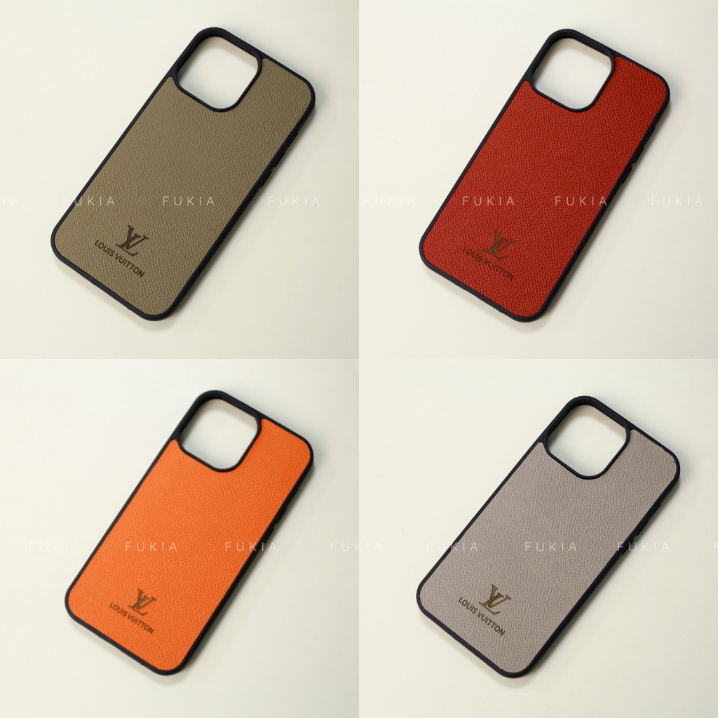 Ốp da thủ công viền đen khắc logo IV Epsom cho IPhone 14/14Plus/14Pro/14Promax/13/13Pro/13Promax/12Pro/12Promax ODTC121