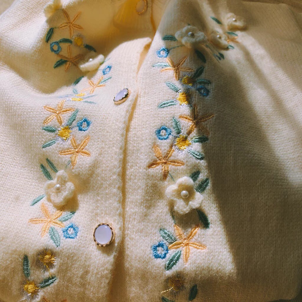 𝗺𝗶𝗲 𝘀𝘁𝘂𝗱𝗶𝗼 - SẴN Áo cardigan thêu hoa mang phong cách retro