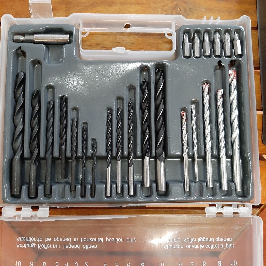 Bộ mũi khoan sắt,khoan gỗ,khoan tường,mũi vít tặng kèm tấc kê nhựa tiện dụng đựng trong vali