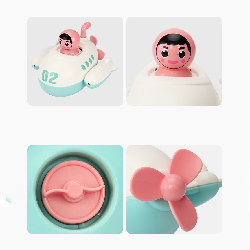 Tàu chiến vặn cót bơi và bắn nước - Đồ chơi nhà tắm bằng nhựa ABS cho bé SN04