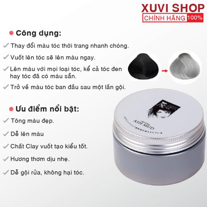 Sáp Vuốt Nhuộm Tóc Màu Xám Khói Tạo Kiểu ASH MUD Nhật Bản 120g Chính Hãng Đổi Màu Tạm Thời - XUVI SHOP