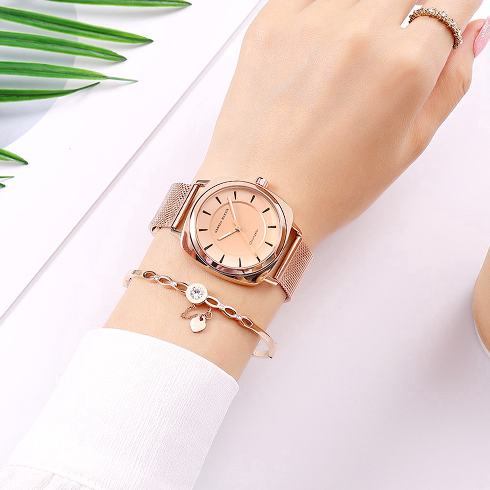 Đồng hồ nữ Hannah Martin 100% Original Fashion Square Women's Watches Waterproof Quartz Stainless steel Strap mesh Girl Watch COD Chronograph Wrist watches Gift Birthday 106