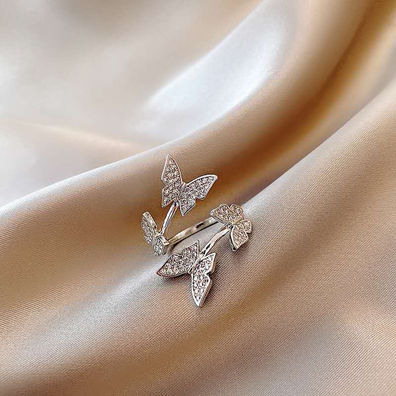 Nhẫn Mạ Vàng 14K Hình Bướm Đính Đá Thời Trang Cho Nữ