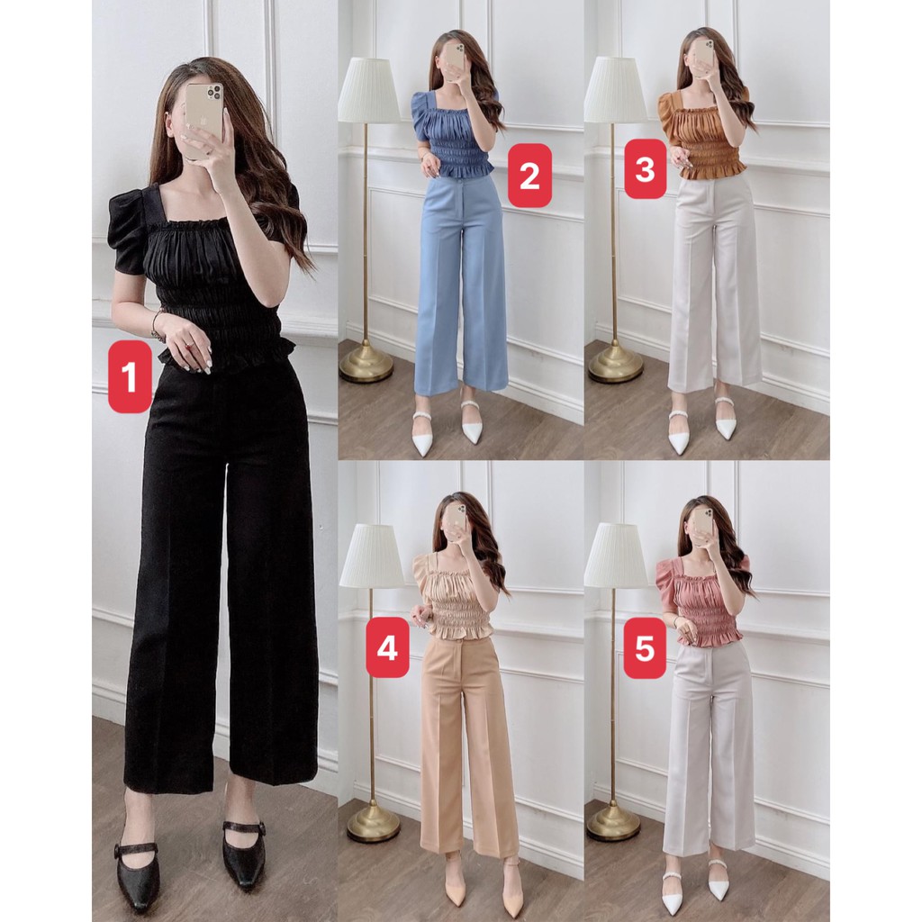 Áo bo chun ngắn tay cổ vuông tay bồng chất cotton thời trang, áo chun bó eo dáng croptop cực xinh thời thượng Laba