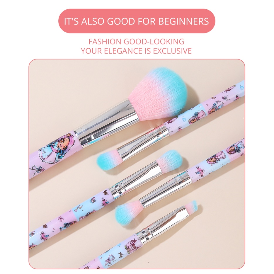 GRACEDO 5 Cái Bộ Cọ Trang Điểm Hoạt Hình Mini Màu Hồng Và Xanh