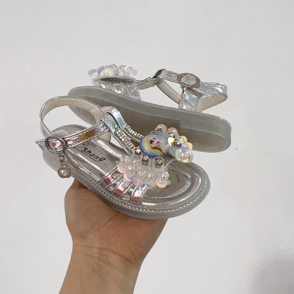 Sandal bé gái - dép quai hậu cho bé gái da bóng gắn nơ nhân vật hoạt hình siêu đẹp Babybees 0821