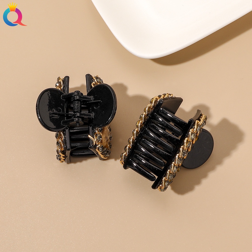 Kẹp bấu tóc nhựa đính đá họa tiết da báo/ caro phong cách retro thời trang Hàn Quốc