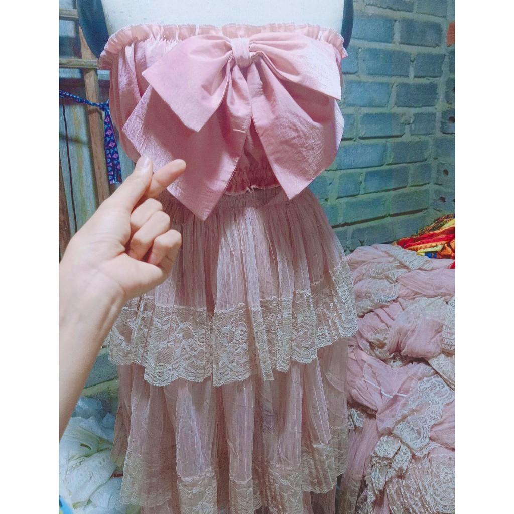 SET hotgirl bánh bèo tiểu thư áo croptop nơ cách điệu chân váy dáng xòe 3 tầng lưới tutu đẹp xinh giá rẻ teen đi biển #5
