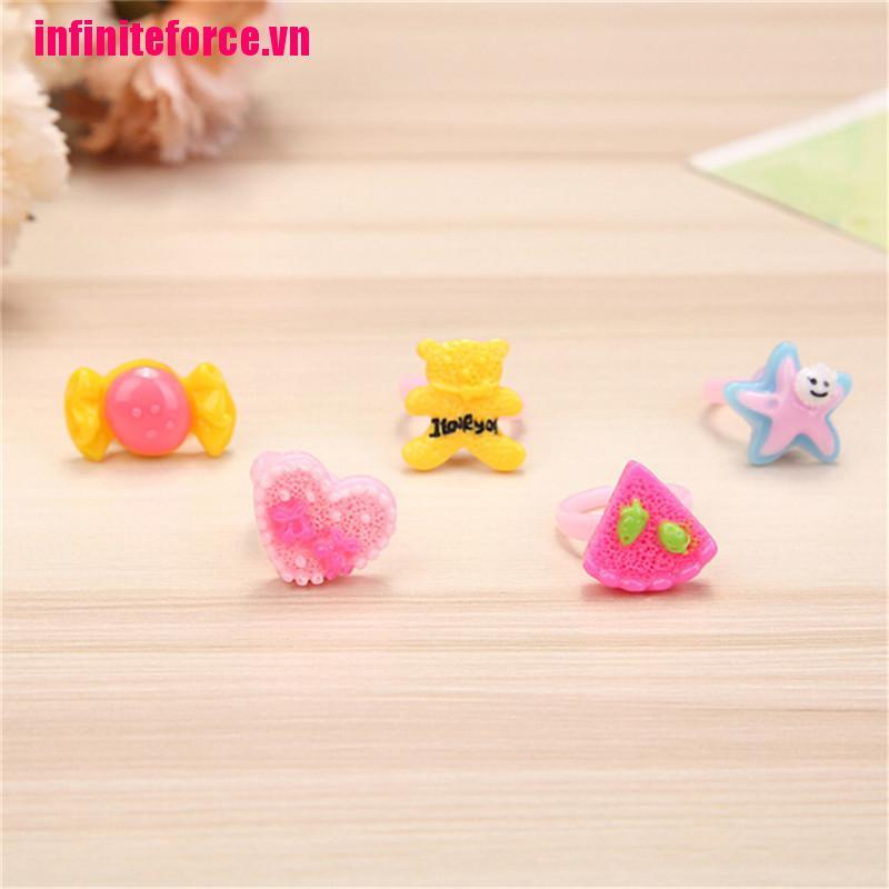 Set 10 Nhẫn Nhựa Resin Hoạt Hình Dễ Thương Cho Bé