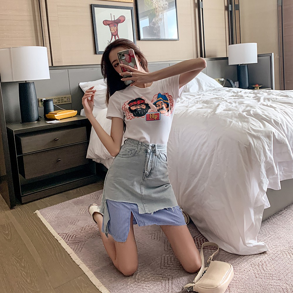 Chân Váy Denim Chữ A Lệch Tà Cá Tính Cho Nữ | BigBuy360 - bigbuy360.vn